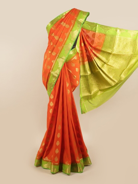 

Pothys Orange & Gold Floral Pure Crepe Saree