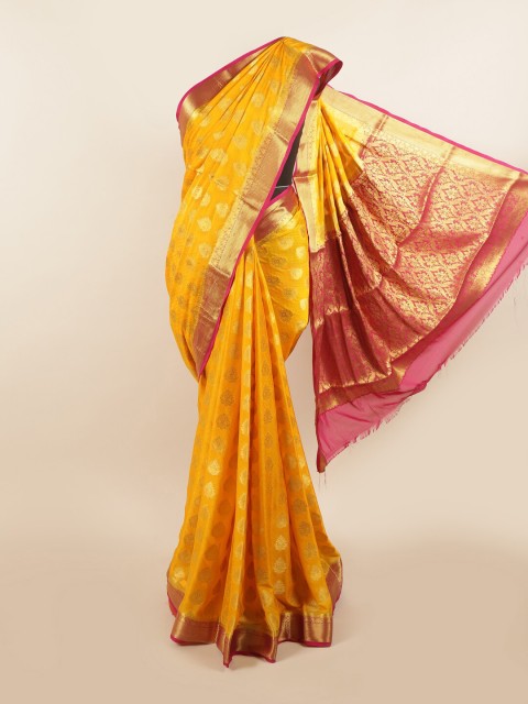 

Pothys Yellow & Pink Woven Design Zari Pure Crepe Saree