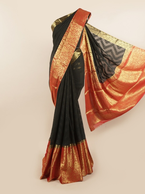 

Pothys Black & Red Woven Design Zari Pure Georgette Saree