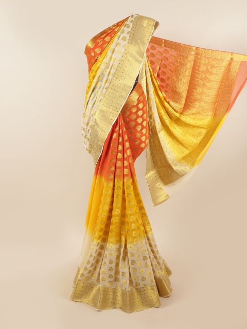 

Pothys Orange & White Paisley Beads and Stones Pure Georgette Saree