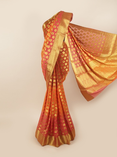 

Pothys Orange & Gold-Toned Woven Design Pure Georgette Saree