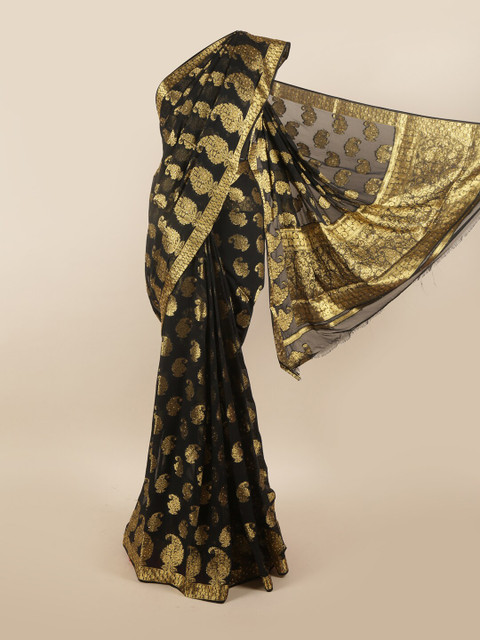 

Pothys Black & Gold-Coloured Ethnic Motifs Zari Pure Georgette Saree