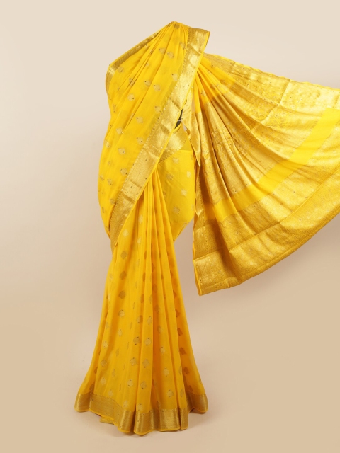 

Pothys Yellow & Gold-Toned Woven Design Zari Pure Georgette Saree