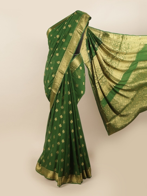 

Pothys Green & Gold-Toned Woven Design Pure Georgette Saree