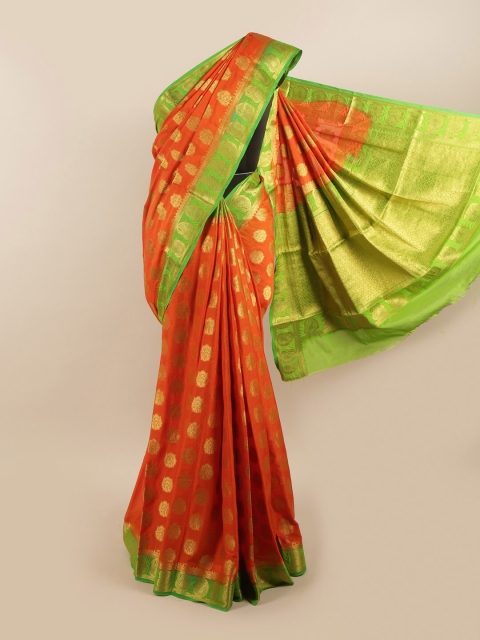 

Pothys Orange & Gold-Toned Ethnic Motifs Zari Pure Crepe Saree