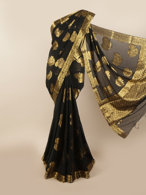 

Pothys Black & Gold-Toned Woven Design Zari Pure Georgette Saree