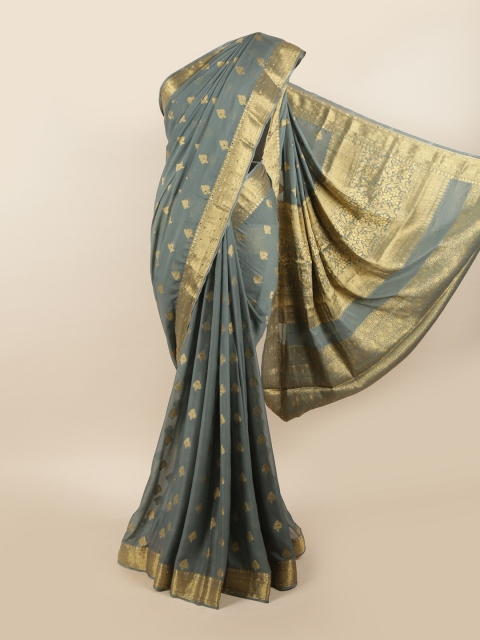 

Pothys Grey & Gold-Toned Ethnic Motifs Zari Pure Georgette Saree