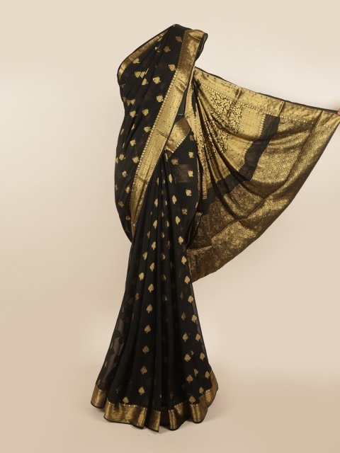

Pothys Black & Gold-Toned Woven Design Zari Pure Georgette Saree