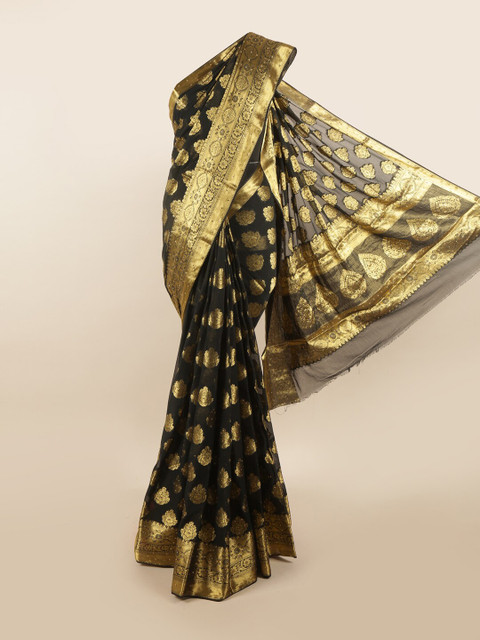 

Pothys Black & Gold-Toned Woven Design Pure Georgette Saree