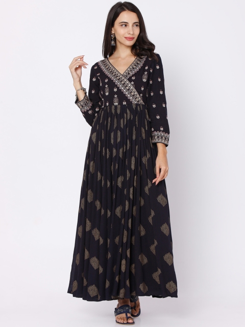 

Ojas Designs Black Ethnic Motifs Maxi Dress