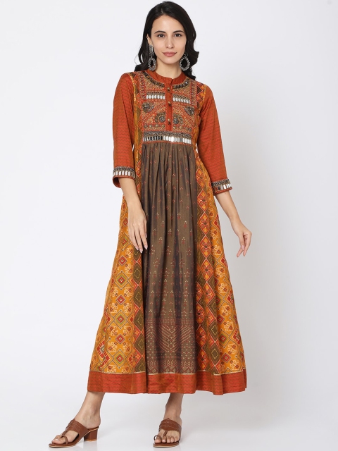 

Ojas Designs Brown Ethnic Motifs Midi Dress