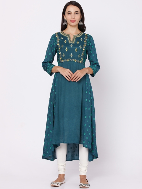 

Ojas Designs Women Blue Ethnic Motifs Printed Kurta
