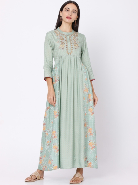 

Ojas Designs Sea Green Floral Maxi Dress
