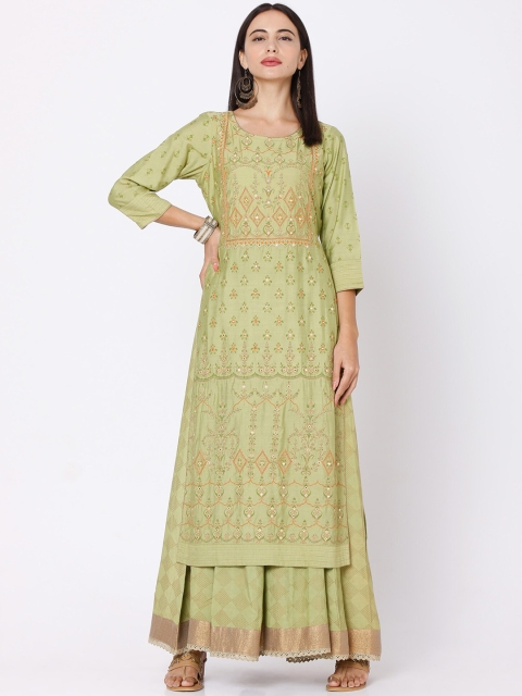 

Ojas Designs Sea Green Ethnic Motifs Maxi Dress