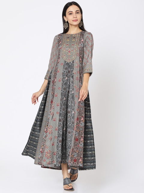 

Ojas Designs Grey & Red Ethnic Motifs Ethnic Maxi Dress