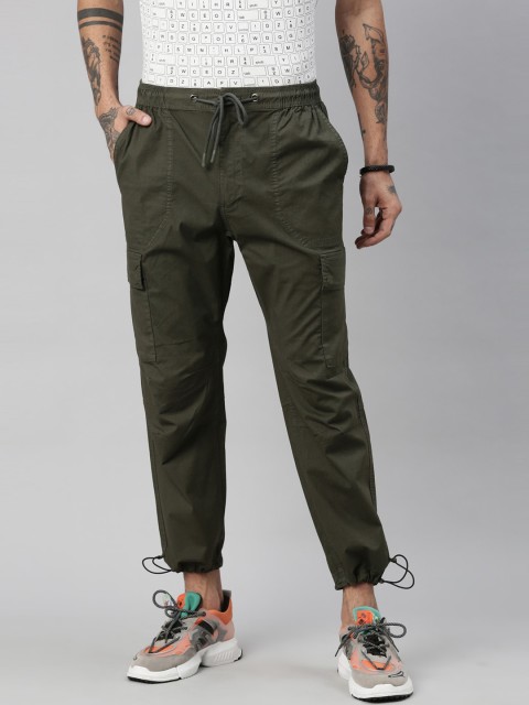 

Breakbounce Men Olive Green Comfort Cargos Trousers
