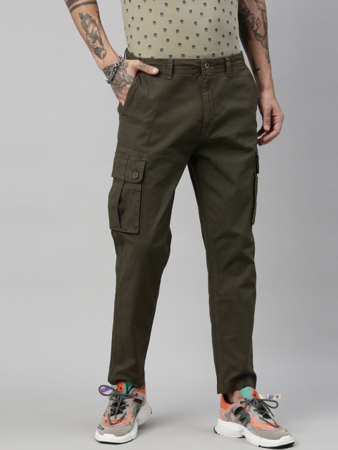 

Breakbounce Men Olive Green Comfort Cargos Trousers