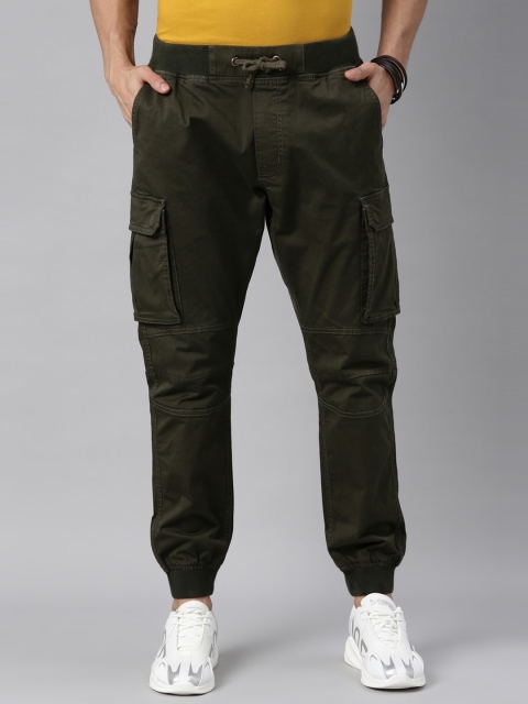 

Breakbounce Men Olive Green Comfort Cargos Trousers