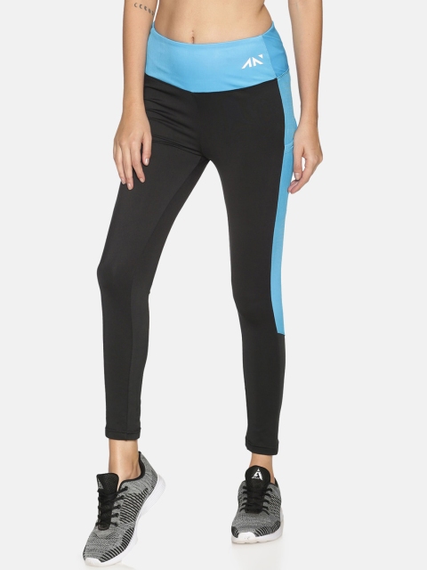 

AESTHETIC NATION Women Black & Blue Tinge Performance Leggings
