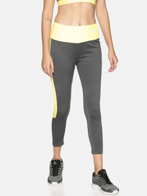 

AESTHETIC NATION Women Yellow Colourblocked Training or Gym Tights, Charcoal