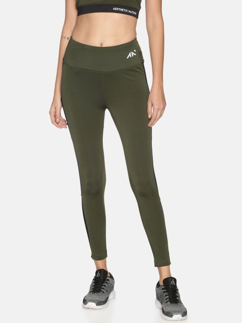 

AESTHETIC NATION Women Olive Green Breeze Training Tights