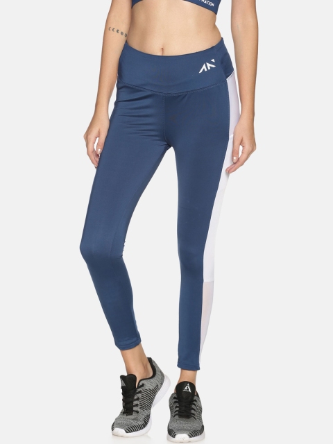 

AESTHETIC NATION Women Blue & White Colourblocked Tights