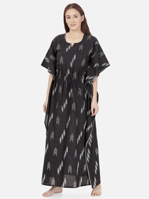 

Sand Dune Black Printed Kaftan Nightdress