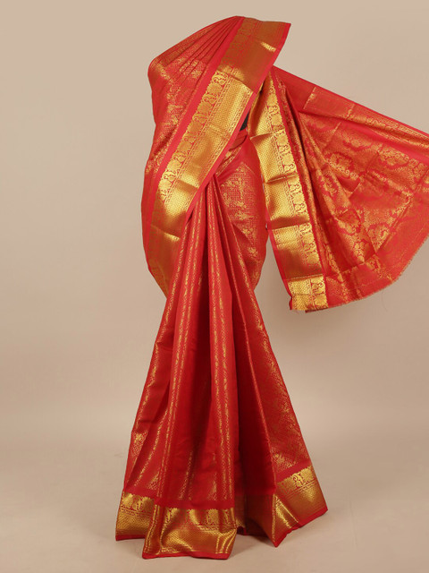 

Pothys Red & Gold-Toned Floral Art Silk Saree