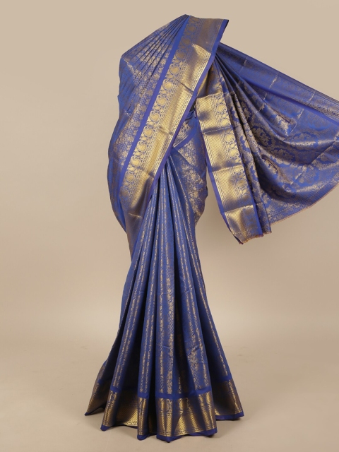 

Pothys Blue & Gold-Toned Floral Art Silk Saree