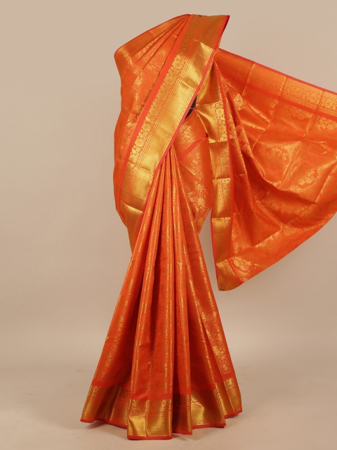 

Pothys Orange & Gold-Toned Ethnic Motifs Zari Art Silk Saree
