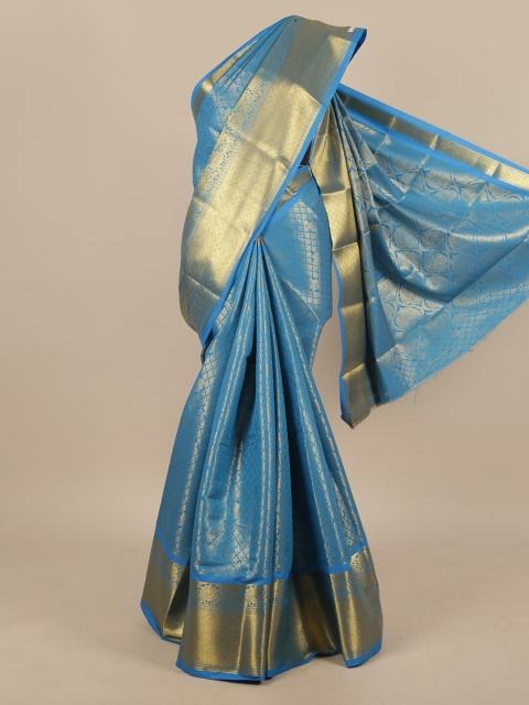 

Pothys Blue & Gold-Toned Ethnic Motifs Zari Art Silk Saree
