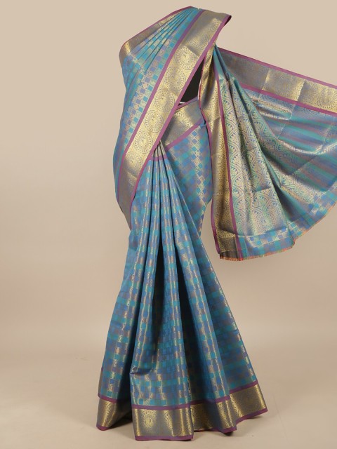 

Pothys Blue & Gold-Toned Ethnic Motifs Zari Art Silk Saree
