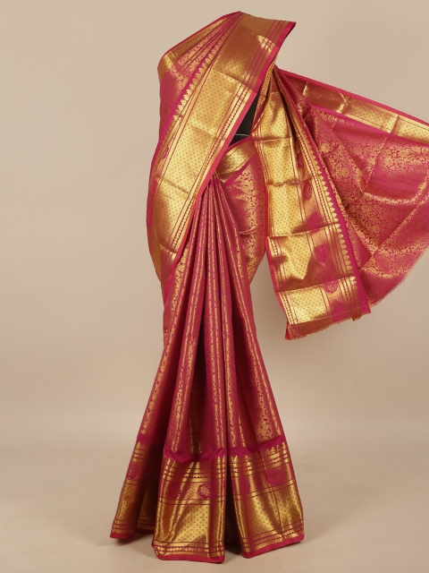 

Pothys Magenta & Gold-Toned Floral Zari Art Silk Saree
