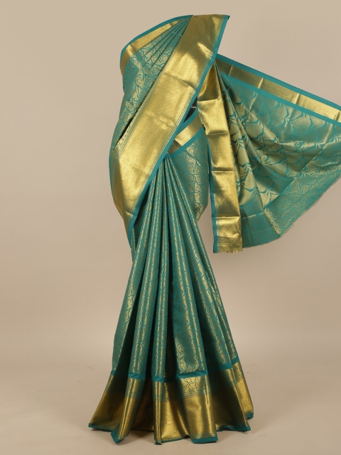 

Pothys Teal & Gold-Toned Ethnic Motifs Zari Art Silk Saree
