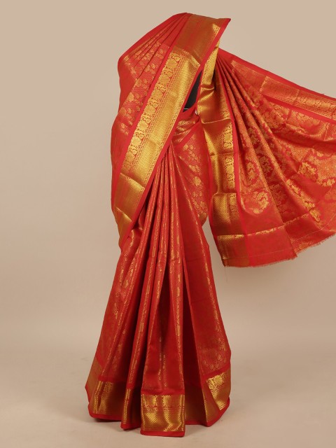 

Pothys Red & Gold-Toned Ethnic Motifs Zari Art Silk Saree