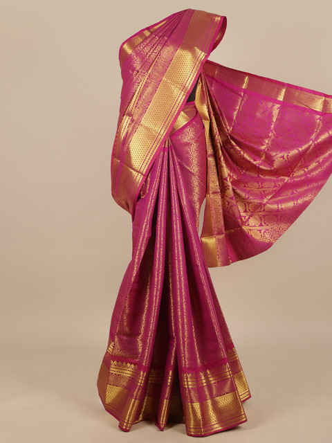 

Pothys Magenta & Gold-Toned Woven Design Zari Art Silk Saree