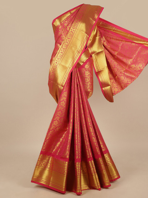

Pothys Pink & Gold-Toned Floral Zari Art Silk Saree