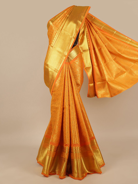 

Pothys Yellow & Gold-Toned Woven Design Art Silk Saree