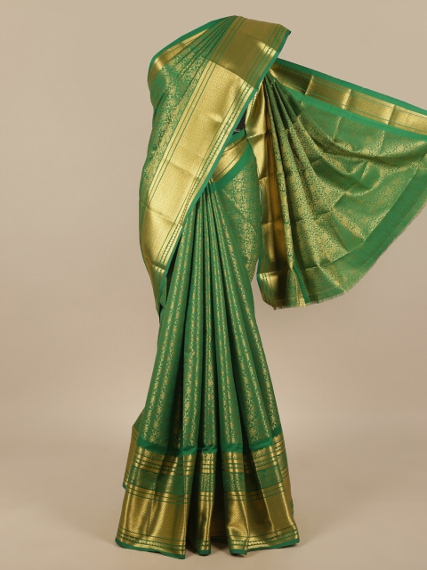 

Pothys Green & Gold-Toned Floral Zari Art Silk Saree