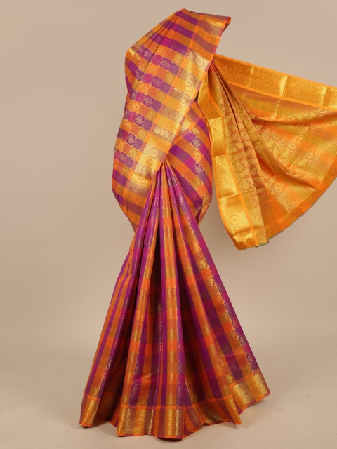 

Pothys Orange & Purple Ethnic Motifs Zari Art Silk Saree