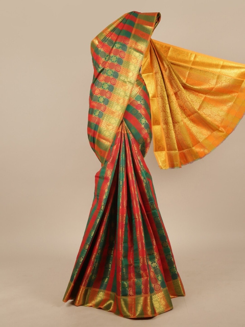 

Pothys Green & Orange Ethnic Motifs Zari Art Silk Saree