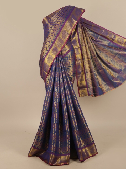 

Pothys Blue & Gold-Toned Woven Design Zari Art Silk Saree