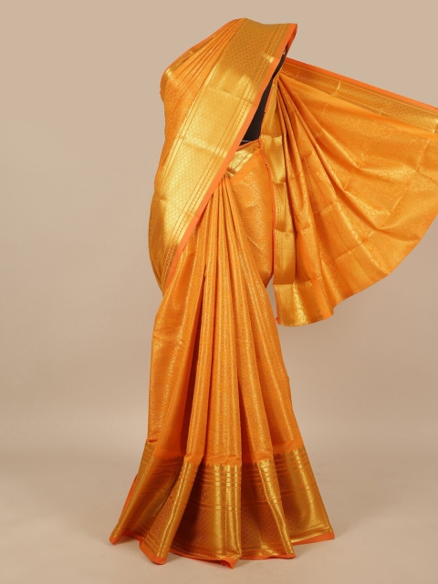 

Pothys Orange & Gold-Toned Ethnic Motifs Zari Art Silk Saree