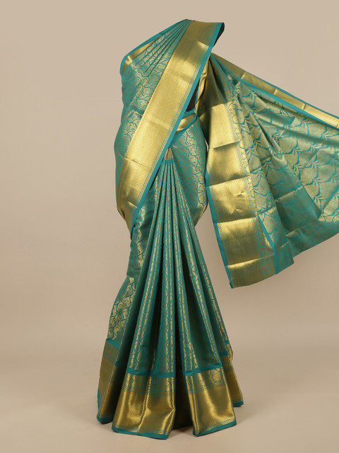 

Pothys Green & Gold-Toned Woven Design Zari Art Silk Saree