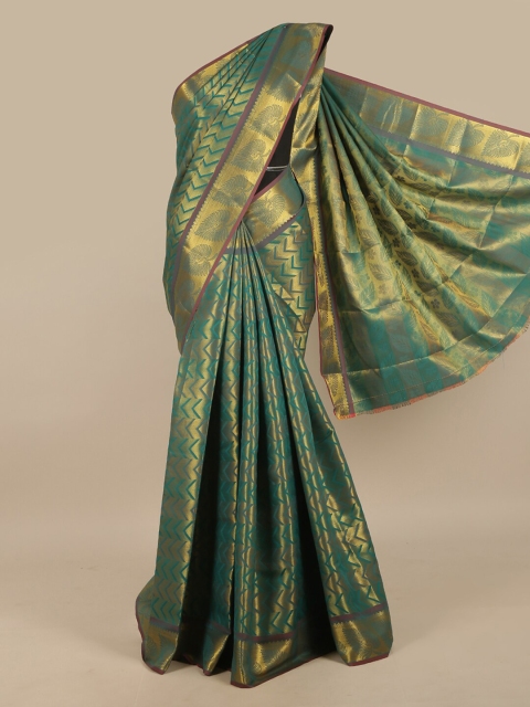 

Pothys Green & Gold-Toned Woven Design Art Silk Saree