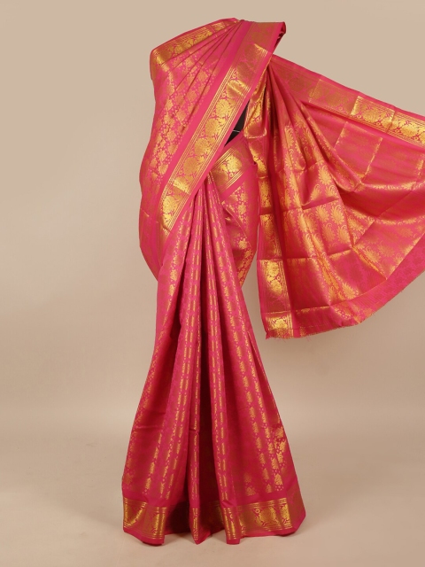 

Pothys Pink & Gold-Toned Floral Zari Art Silk Saree