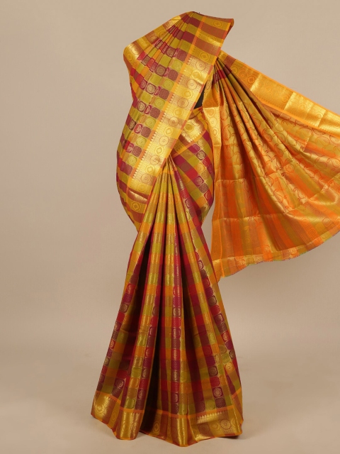 

Pothys Orange & Red Geometric Woven Design Zari Art Silk Saree