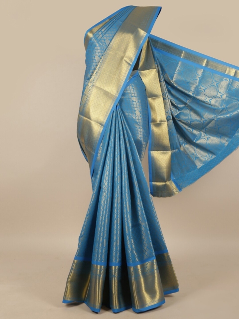 

Pothys Blue & Gold-Toned Ethnic Motifs Zari Art Silk Saree