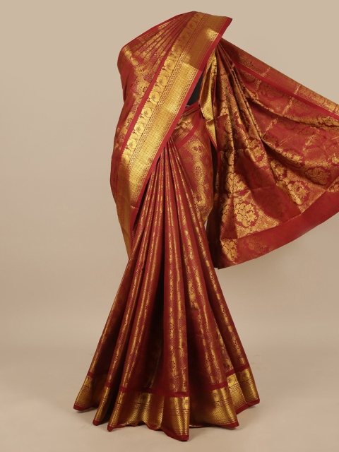 

Pothys Maroon & Gold-Toned Ethnic Motifs Zari Art Silk Saree