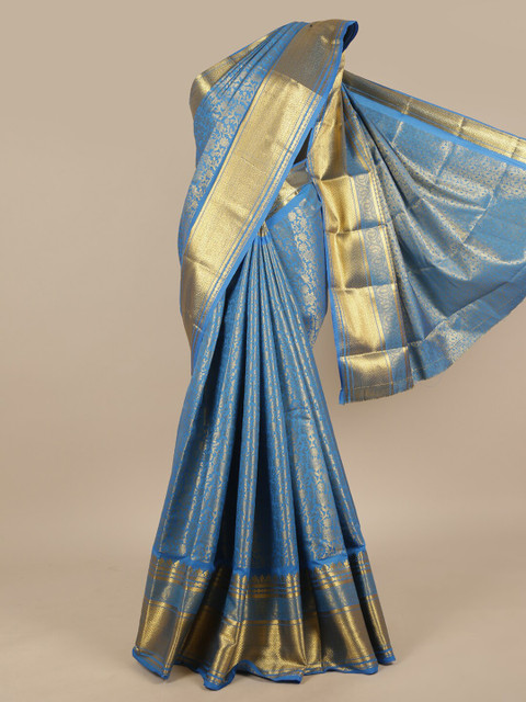 

Pothys Blue & Gold-Coloured Floral Zari Art Silk Saree